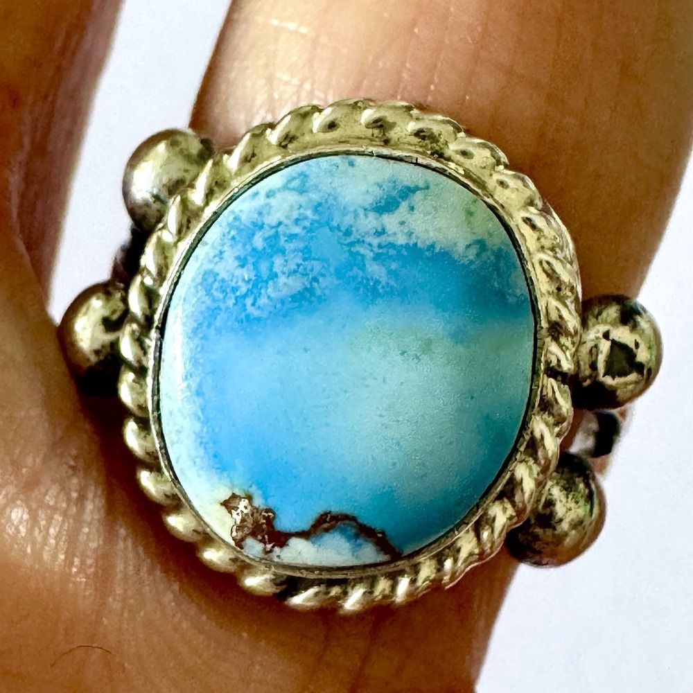 Navajo Turquoise Ring Blue Golden Hills Sz 7 Sterling Signed Martinez Native